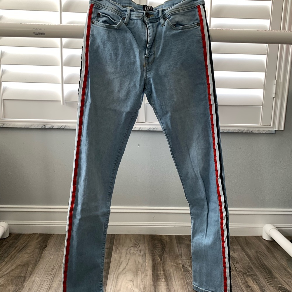 urban outfitters side striped skinny jeans